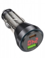 зарядка для телефона в машину Hoco NZ12B Unimpeded PD48W(1C1A) car charger with digital display transparent black