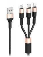 универсальный зарядный кабель Hoco X26 Xpress one pull three charging cable iP+Micro+Type-C
