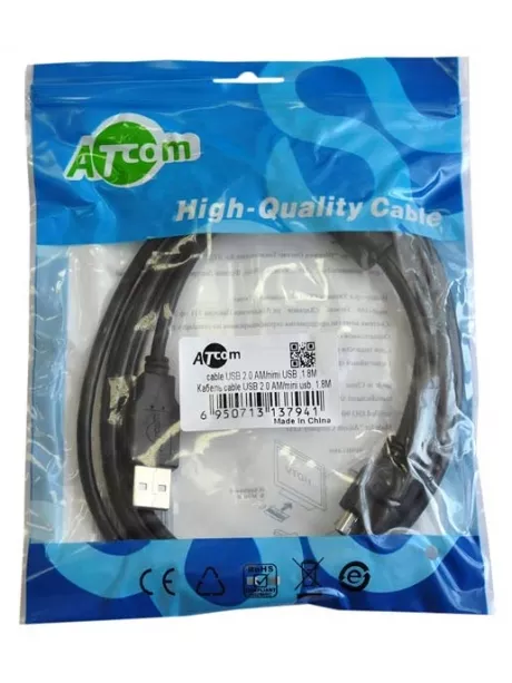 кабель передачи данных ATcom 1.8 m USB(Am)->miniUSB (феррит) 