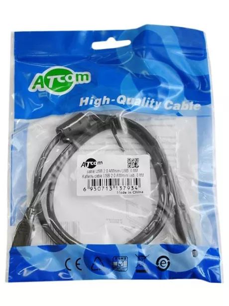 кабель передачи данных ATcom 0.8 m USB(Am)->miniUSB черный