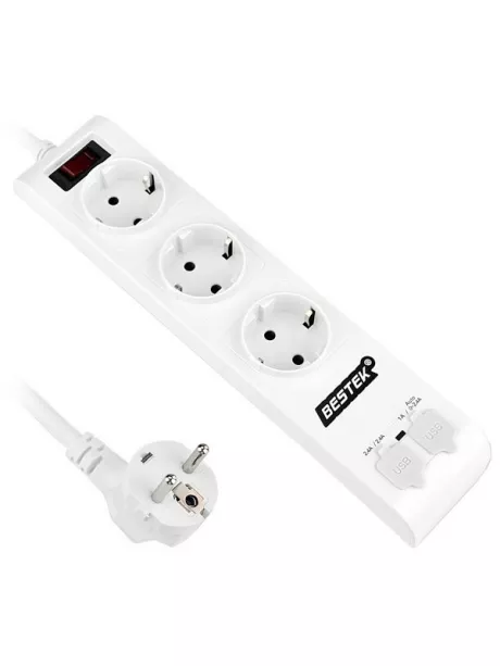 сетевой фильтр с USB портами Bestek EU power strip MRJ3600HU white