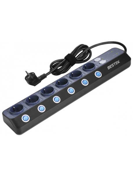 сетевой фильтр на 6 розеток Bestek EU power strip  MRJ6404 black blue