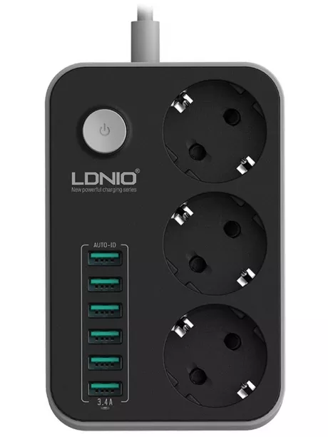 сетевой фильтр с USB LDNIO SE3631 6USB*3 розетки 1,6м grey