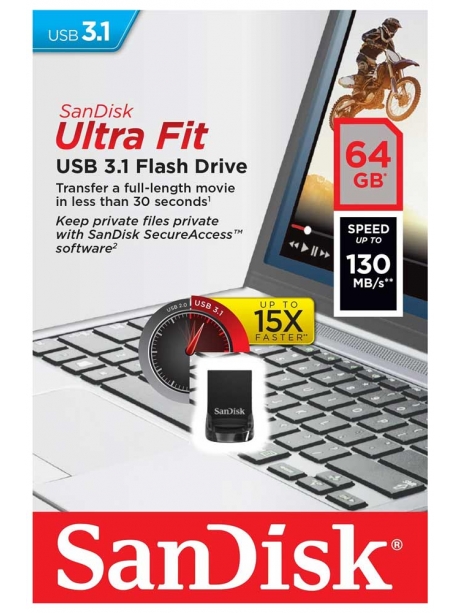 флешка USB 3.0 SanDisk CZ430 Ultra Fit 64GB 3.1 black