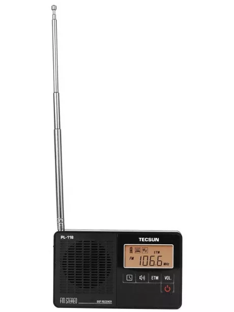 миниатюрный радиоприемник с часами Tecsun PL-118 black