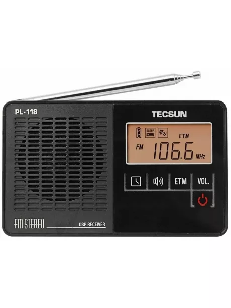 миниатюрный радиоприемник с часами Tecsun PL-118 black