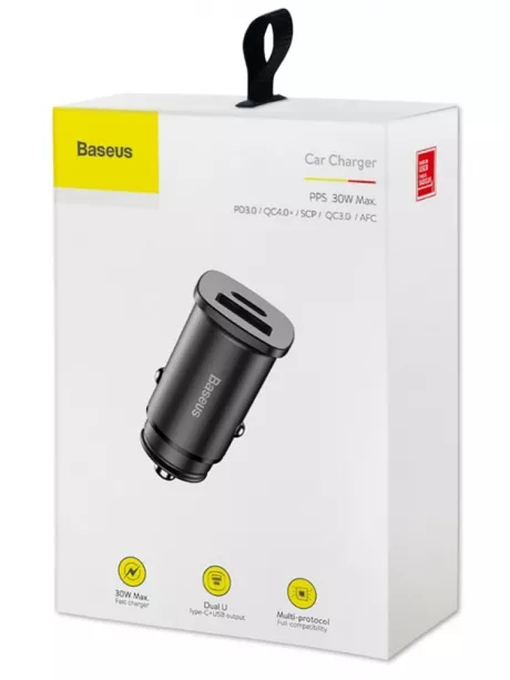 автомобильное зарядное устройство Baseus Square metal A+C 30W PPS  (PD3.0/QC4.0+SCP/AFC) black