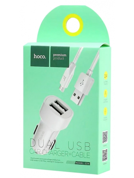 автомобильное зарядное устройство Hoco Z2A 2USB 2.4A + micro cable white