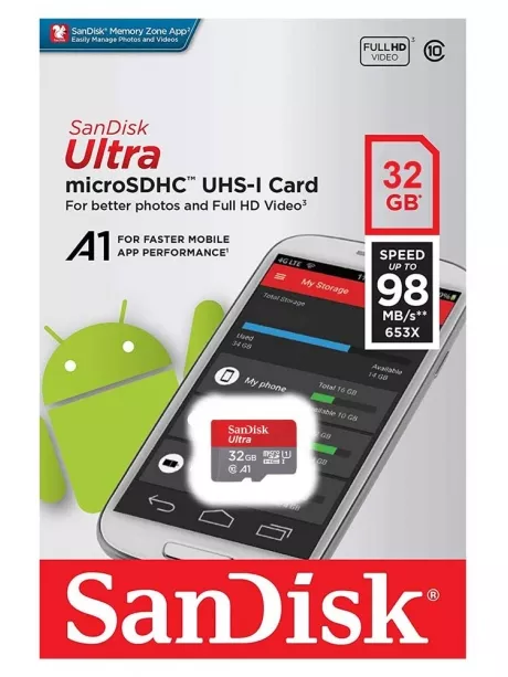 карта памяти SanDisk 32GB microSDHC  Cl10 U1 Ultra 100MB/s без адаптера 