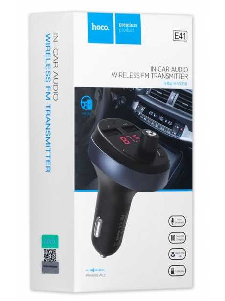 автомобильная зарядка с bluetooth FM трансмиттером Hoco E41 black