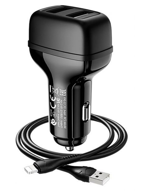 автомобильное зарядное устройство Hoco Z36 Leader 2USB 2.4A + lightning cable black