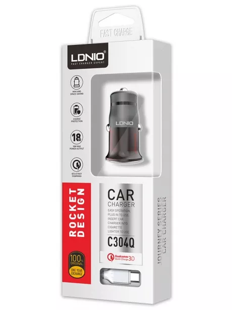 автомобильное зарядное устройство LDNIO C304Q 1USB QC3.0 + typeC cable grey/red