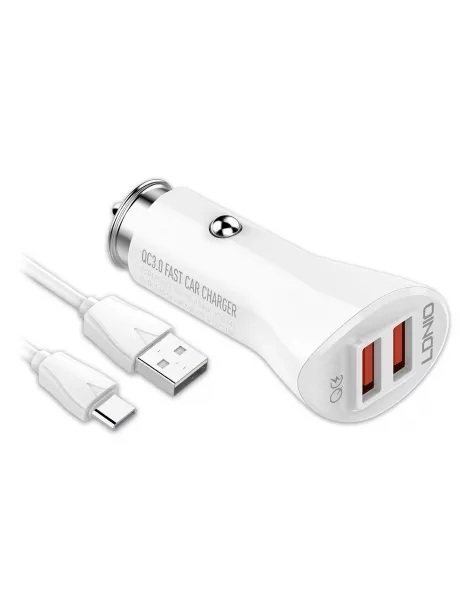 автомобильное зарядное устройство LDNIO C511Q 2USB QC3.0 + typeC cable white