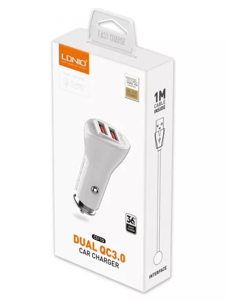 автомобильное зарядное устройство LDNIO C511Q 2USB QC3.0 + typeC cable white