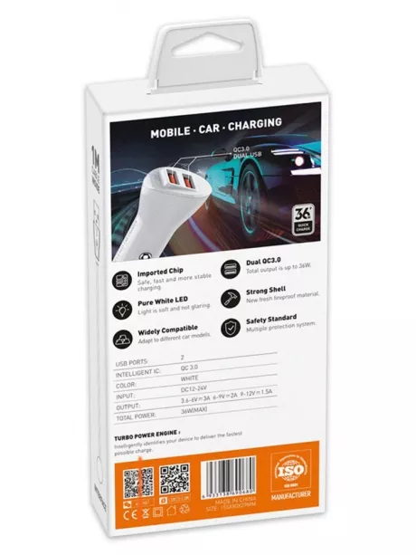 автомобильное зарядное устройство LDNIO C511Q 2USB QC3.0 + typeC cable white