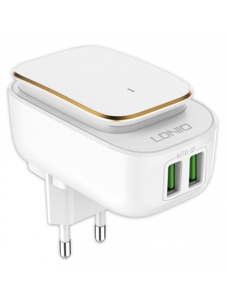 зарядное устройство с ночником LDNIO A2205 Touch LED lamp and 2 USB charger white gold