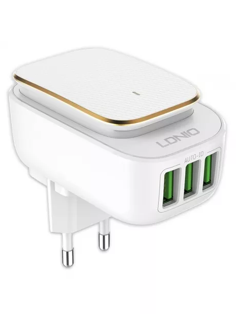 зарядное устройство с ночником LDNIO A3305 Touch LED lamp and 3 USB charger white gold