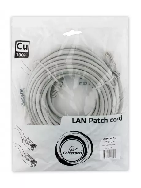 патч корд Cablexpert UTP кат.5e, 10м, литой серый