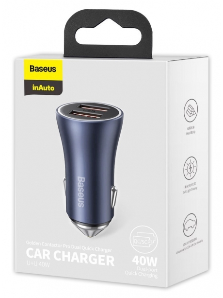 автомобильное зарядное устройство Baseus Golden Contactor Pro Dual Quick Charger Car Charger U+U 40W dark gray