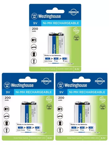 аккумуляторы Westinghouse 200 mAh 6F22/Крона 3шт. 