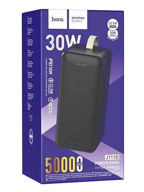 внешний аккумулятор большой ёмкости Hoco J111D Smart charge PD30W compatible power bank(50000mAh) black