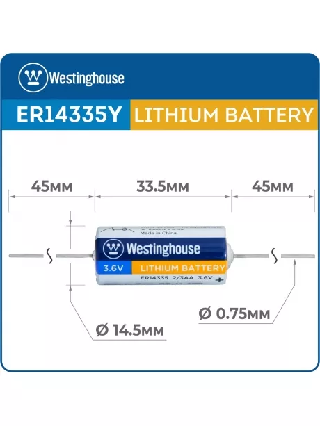 литиевая батарейка 3.6v Westinghouse ER 14335Y (2/3AA) axial wires 
