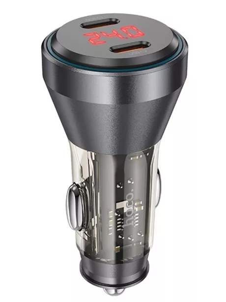 зарядка для телефона в машину Hoco NZ12C Graceful PD60W(2C) car charger with digital display transparent black