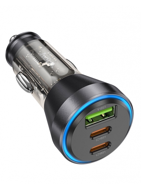 зарядка для телефона в машину Hoco NZ12D Lucky PD60W(2C1A) car charger transparent black