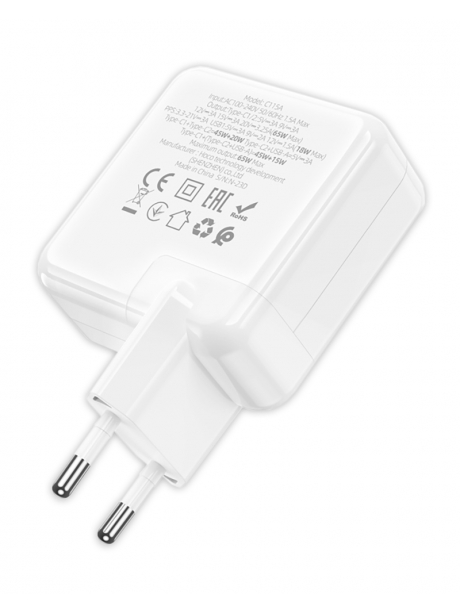 зарядное устройство для смартфона и ноутбука Hoco C115A Header PD65W three-port (2C1A) white