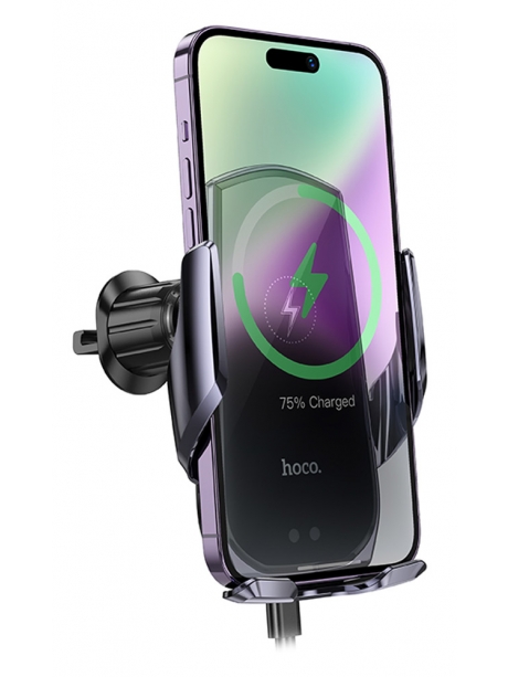 держатель для смартфона с беспроводной зарядкой Hoco CA202 Plus Enlightener infrared induction wireless charging holde black/metal gray