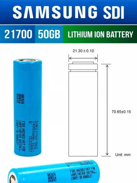 литиевый высокотоковый аккумулятор без защиты Samsung INR21700-50GB 130шт. 