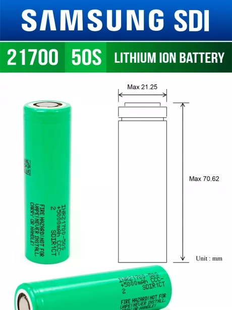литиевый высокотоковый аккумулятор без защиты Samsung INR21700-50S 130шт. 