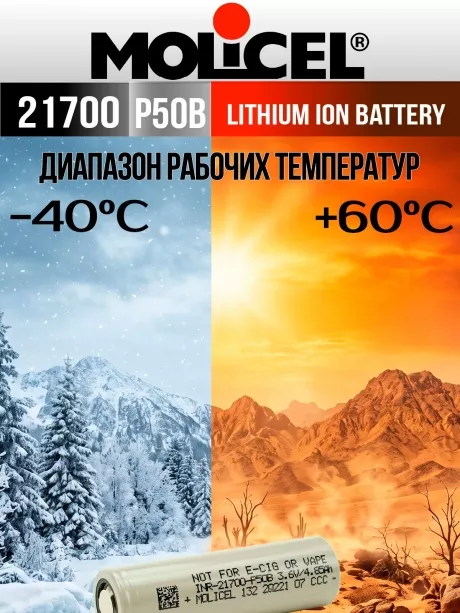 литиевый высокотоковый аккумулятор Molicel INR21700-P50B 50шт. 