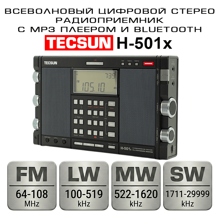 Радиоприемник Tecsun H-501x с картой, комплектным чехлом
